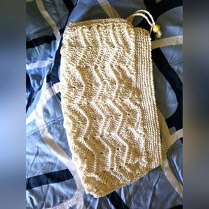 Cream Woven Clutch Bag